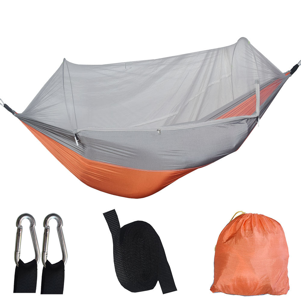 Orange And Grey Automatic Pop-Up Mosquito Net Hammock - 200kg Load Capacity, Lightweight Outdoor Camping Gear with Quick