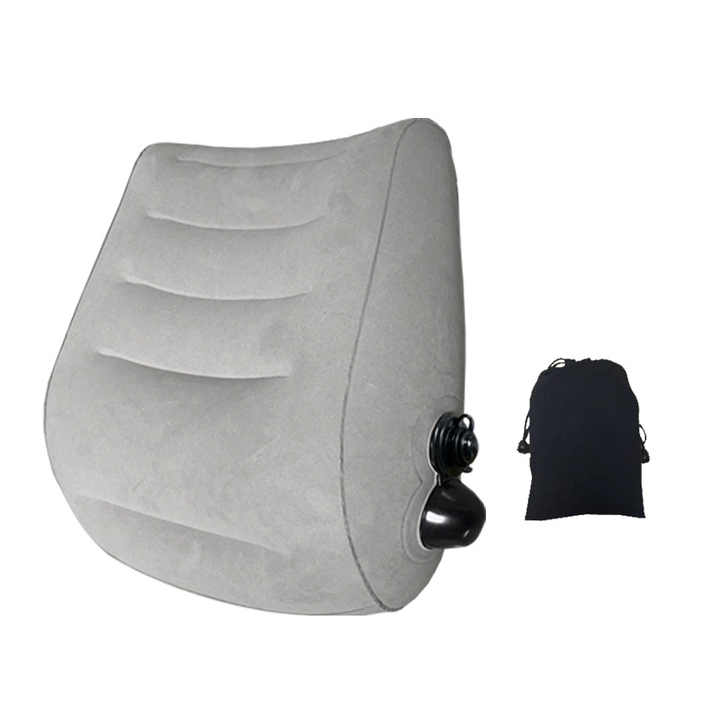 Grey Portable Press-to-Inflate Travel Lumbar Cushion – Lightweight, Supportive Backrest for Flights, Trains, and Offic