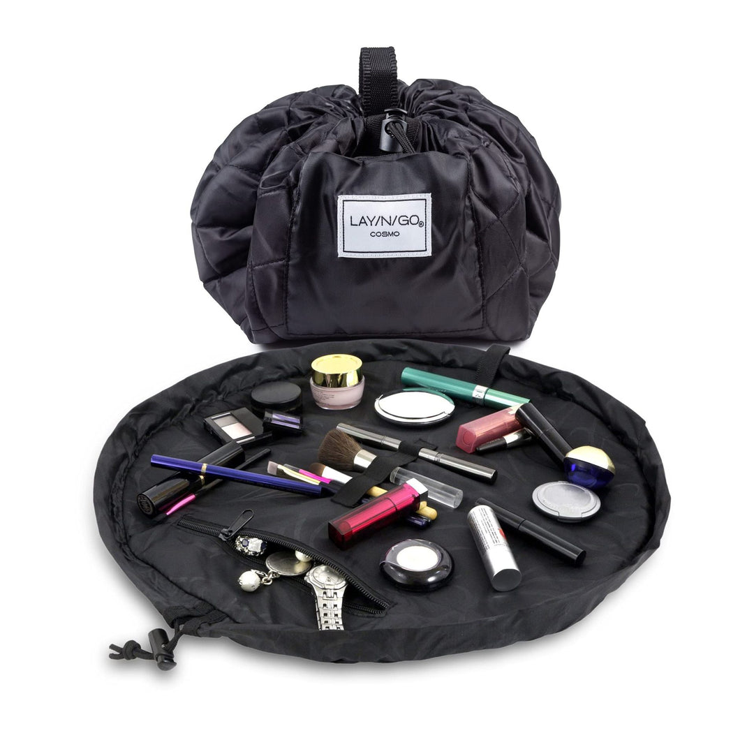Black Portable Drawstring Cosmetic Storage Bag for Travel and Daily Use(Cosmetics pictured are photo props and are not i