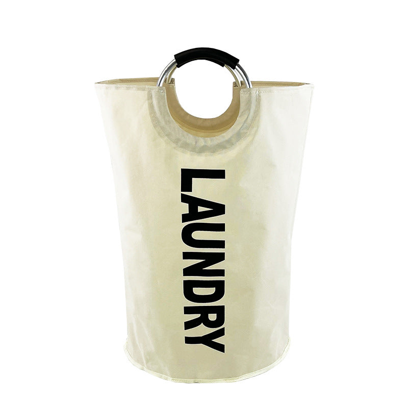 Beige Large-Capacity Double Oxford Fabric Laundry Hamper with Aluminum Handles - Durable Round Clothes Basket for Home S