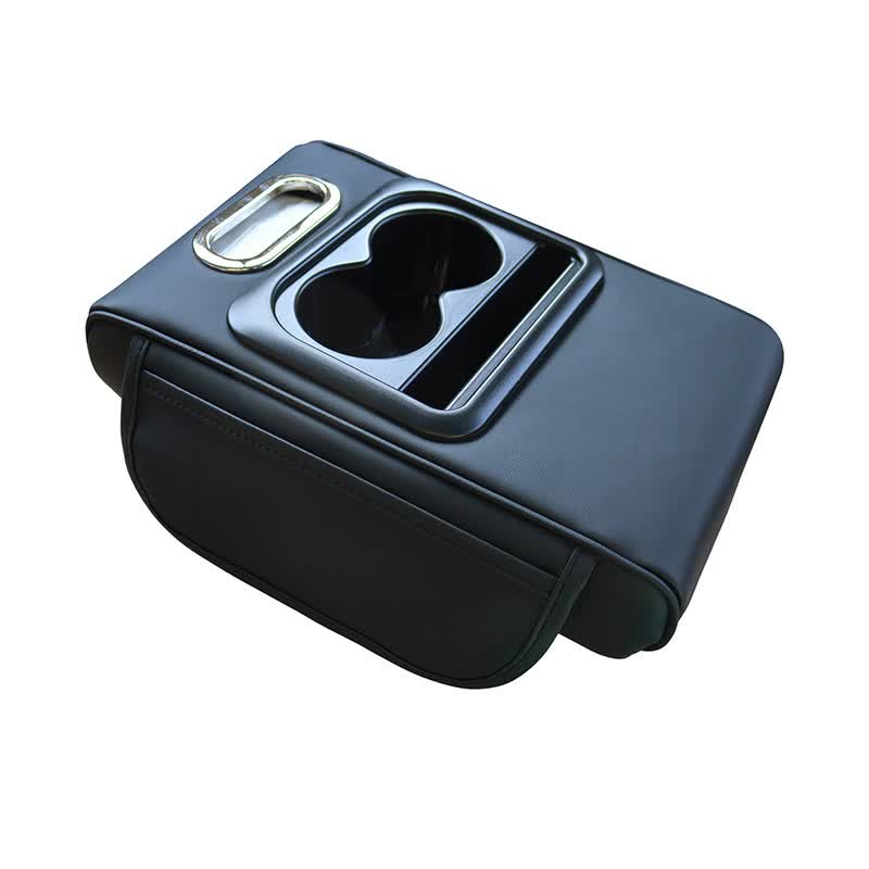 GT-6 No embroidery Black ,Multifunctional Car Armrest Storage Box Cushion - Universal Fit with Cup Holder and Tissue Dis