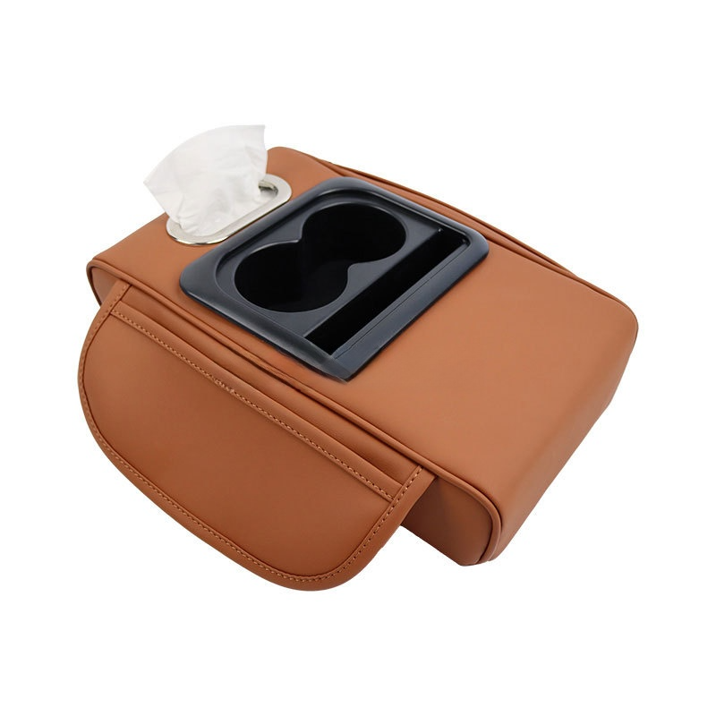 GT-6 No embroidery Orange ,Multifunctional Car Armrest Storage Box Cushion - Universal Fit with Cup Holder and Tissue Di