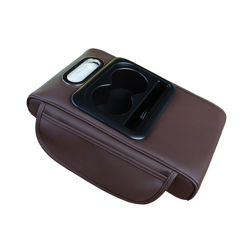GT-6 No embroidery Coffee ,Multifunctional Car Armrest Storage Box Cushion - Universal Fit with Cup Holder and Tissue Di