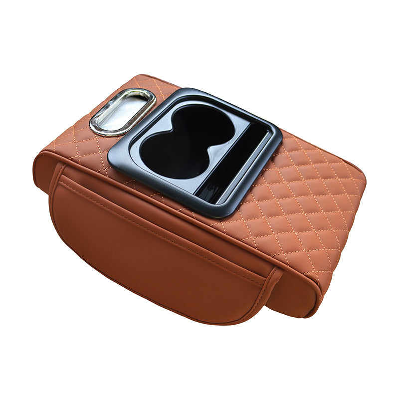 GT-6 Embroidery Orange ,Multifunctional Car Armrest Storage Box Cushion - Universal Fit with Cup Holder and Tissue Dispe