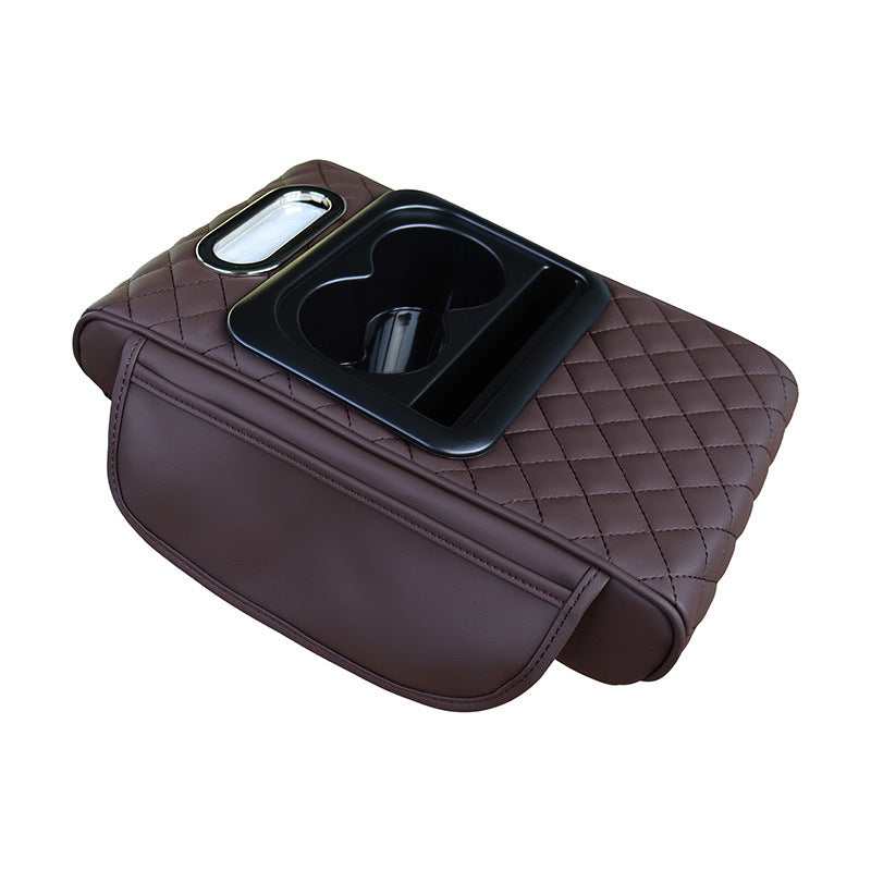 GT-6 Embroidery Coffee ,Multifunctional Car Armrest Storage Box Cushion - Universal Fit with Cup Holder and Tissue Dispe