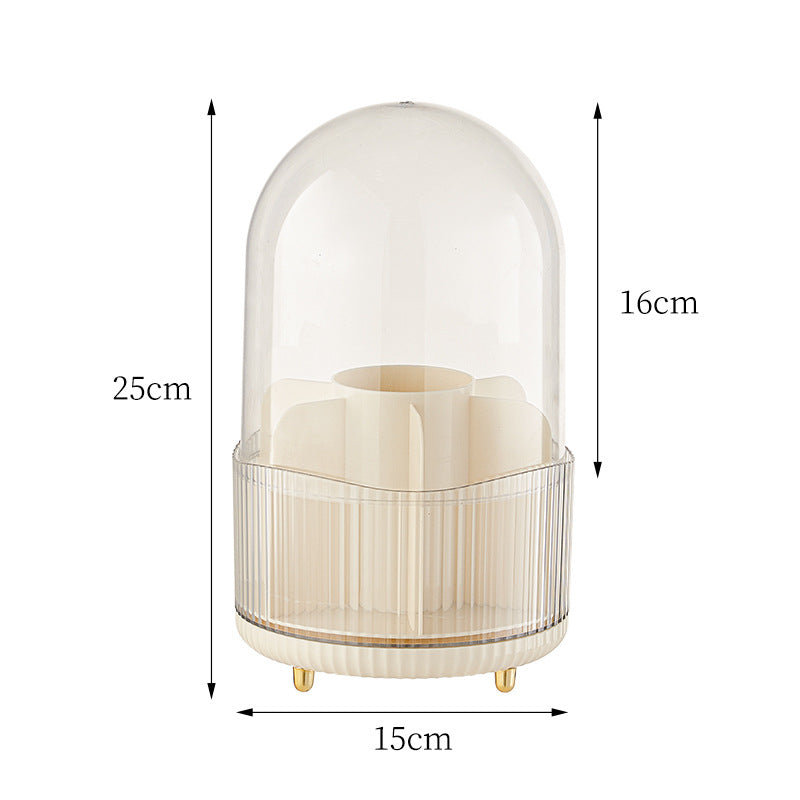 2 PCS Milky white Rotating Makeup Brush Organizer with Dustproof Cover - 360° Swivel Cosmetic Holder for Brushes, Lipst