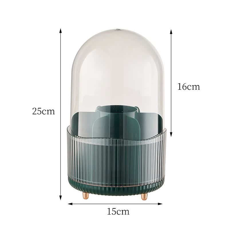 2 PCS Green Rotating Makeup Brush Organizer with Dustproof Cover - 360° Swivel Cosmetic Holder for Brushes, Lipsticks,