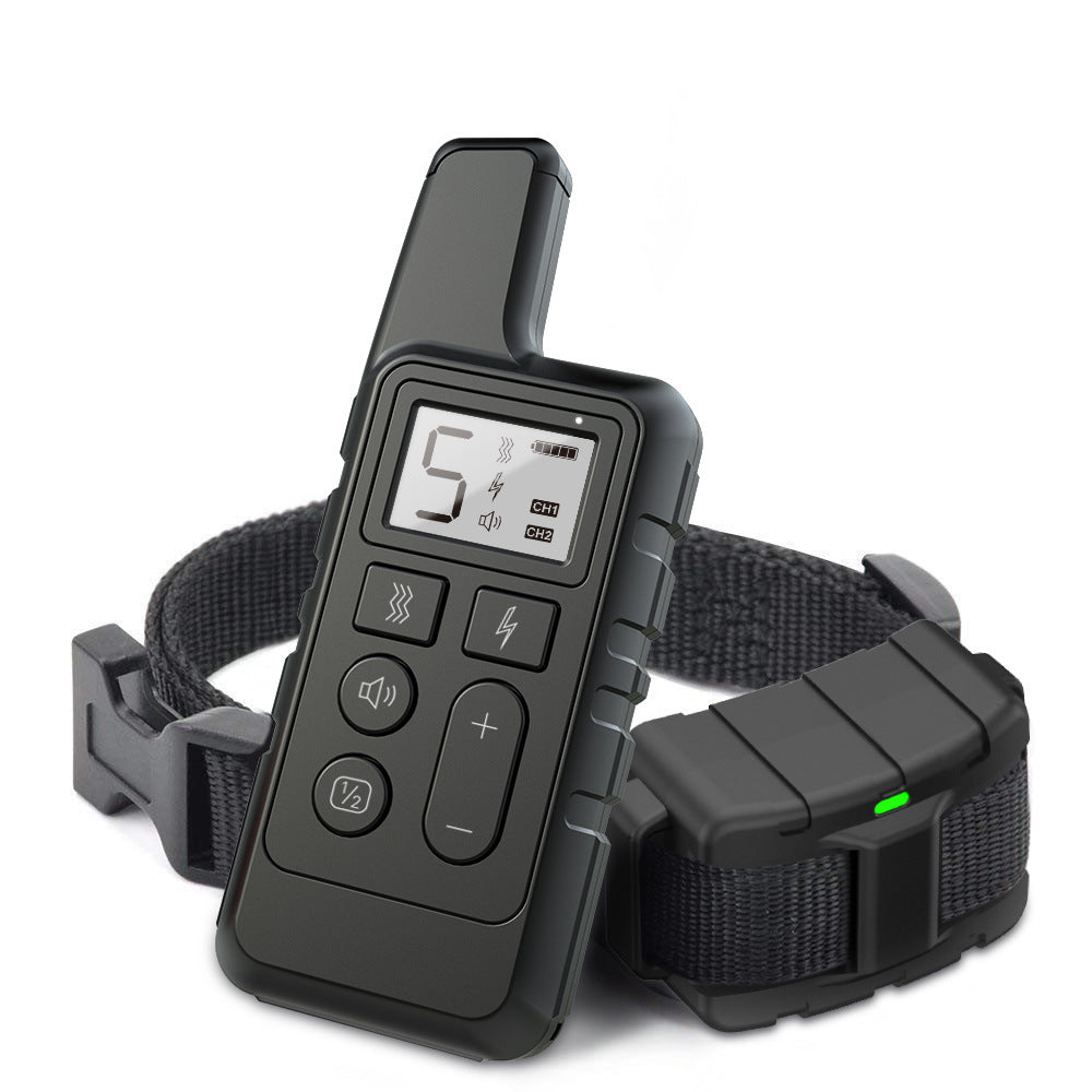 Black Remote Dog Training Collar with Adjustable Shock and Vibration - Rechargeable, Waterproof, 2 Channels for Small to