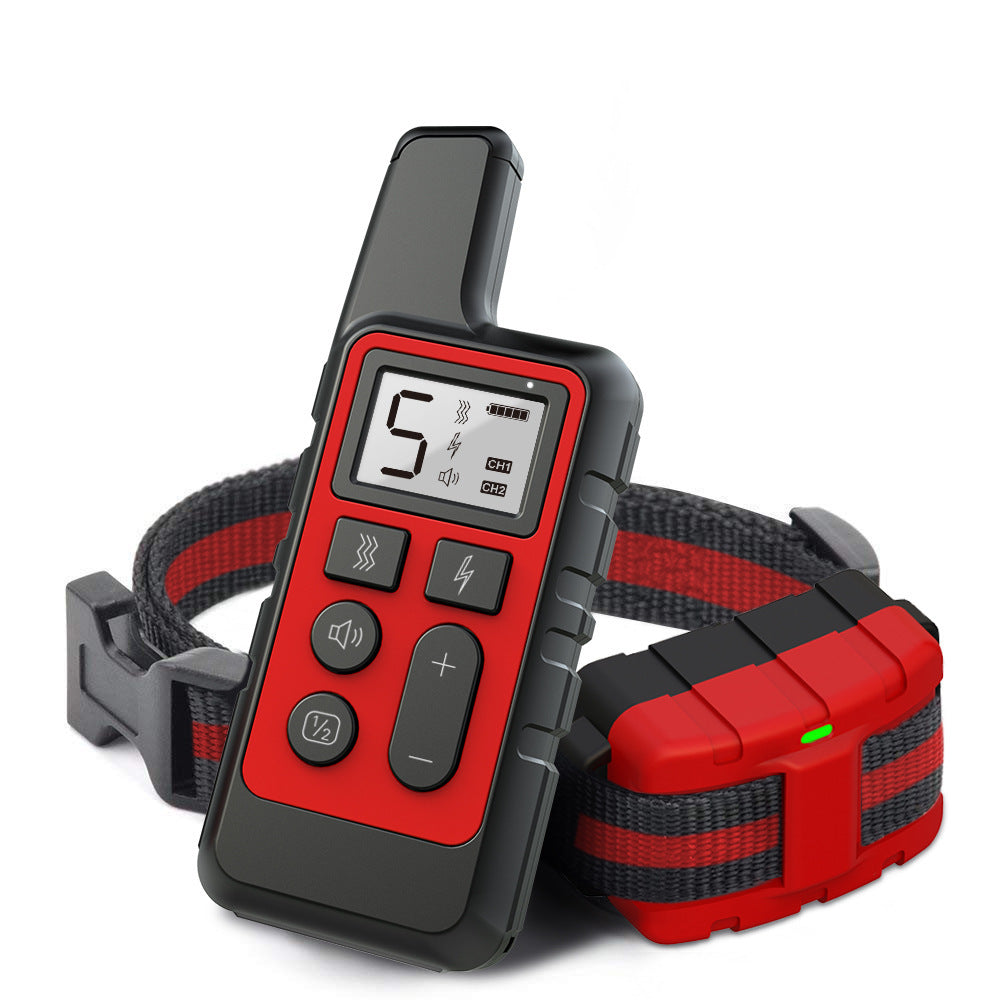 Red Remote Dog Training Collar with Adjustable Shock and Vibration - Rechargeable, Waterproof, 2 Channels for Small to L