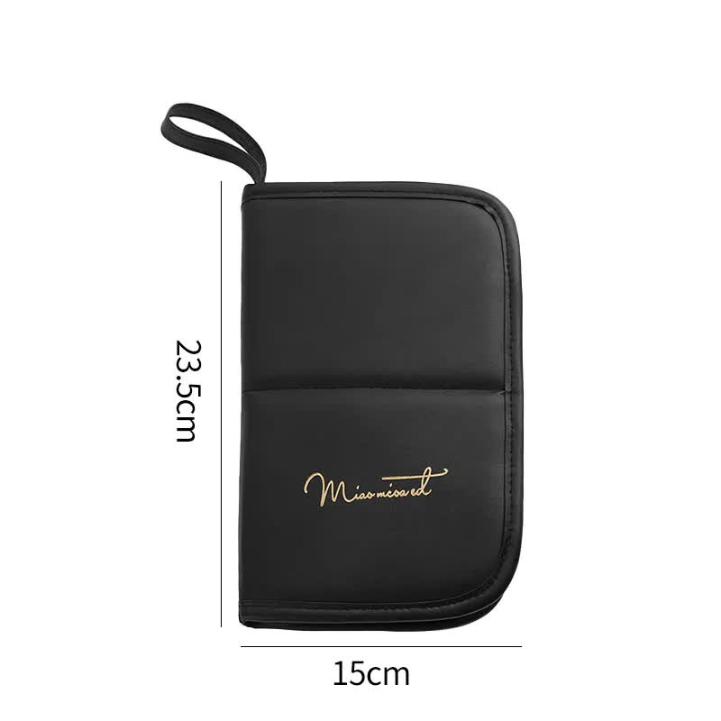 Black Portable Shell Makeup Brush Storage Bag - Multi-Functional PU Cosmetic Organizer with Button Closure, Convertible