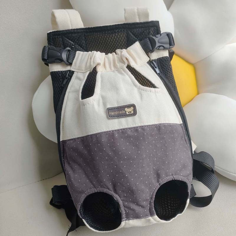 Size XL Beige-Brown Patchwork Pet Backpack Dog Carrier Cat Travel Bag - Breathable, Portable & Hands-Free Four-Leg Desig