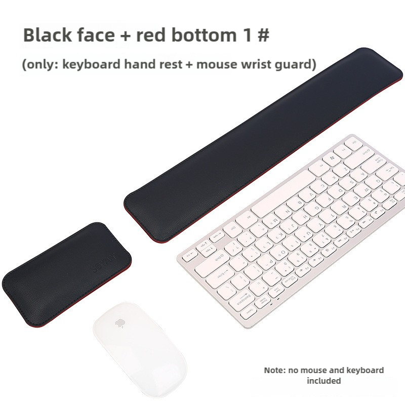 Black And Red (Keyboard Wrist Guard + Mouse Wrist Guard) Premium Dual-Sided PU Leather Keyboard Wrist Rest and Mouse Pad