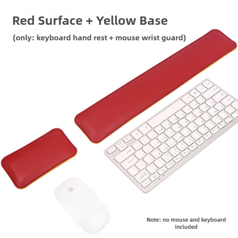 Red And Yellow (Keyboard Wrist Guard + Mouse Wrist Guard) Premium Dual-Sided PU Leather Keyboard Wrist Rest and Mouse Pa