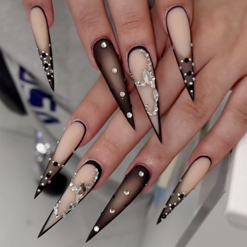 2 Pcs Black 24 Pcs Light & Traceless Press-On Nail Set - Reusable ABS Material False Nails for Salon-Quality Manicure