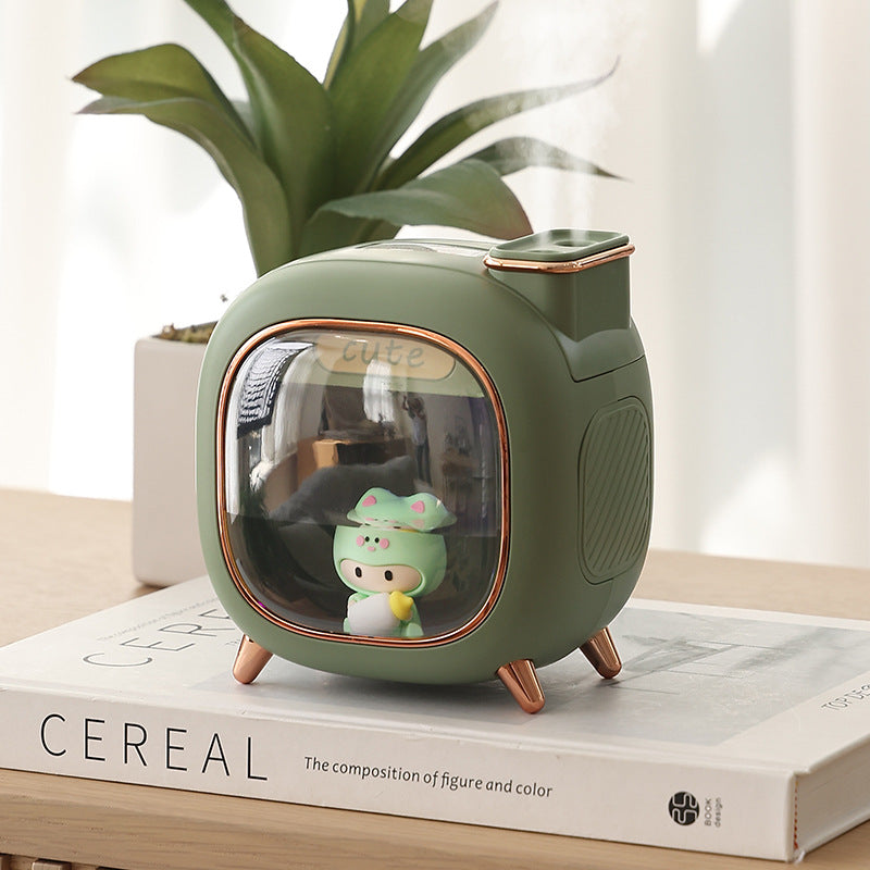 Green USB Desktop Dual Mist Cute Humidifier with Essential Oil Diffuser, 500ml Large Capacity, Quiet Aromatherapy Machin