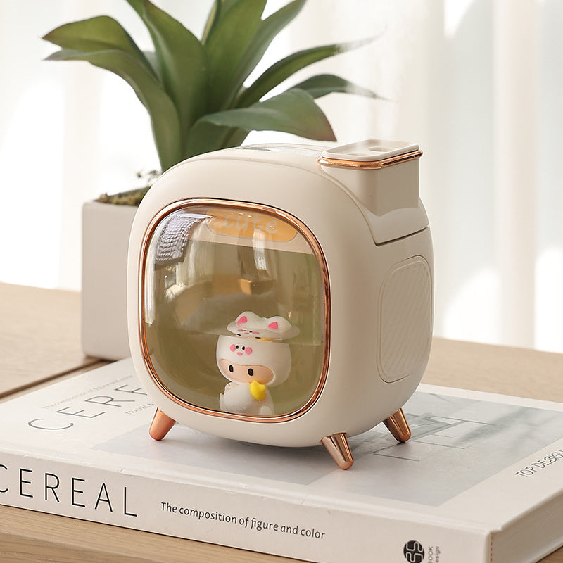 Off White USB Desktop Dual Mist Cute Humidifier with Essential Oil Diffuser, 500ml Large Capacity, Quiet Aromatherapy Ma