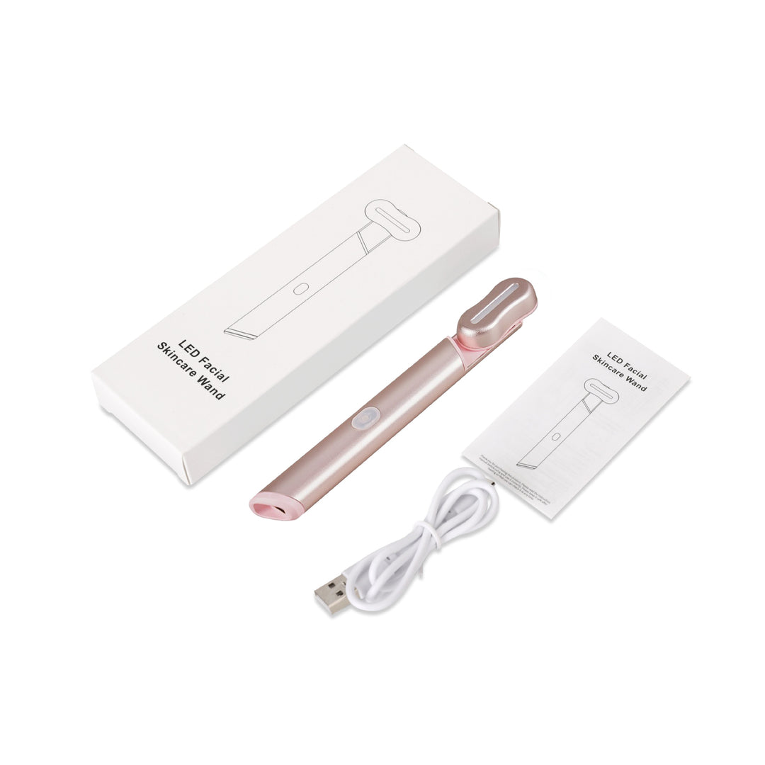 Pink LED Facial Skincare Wand - Portable Eye Care Device, EMS Microcurrent & Red Light Therapy for Wrinkles, Dark Circle