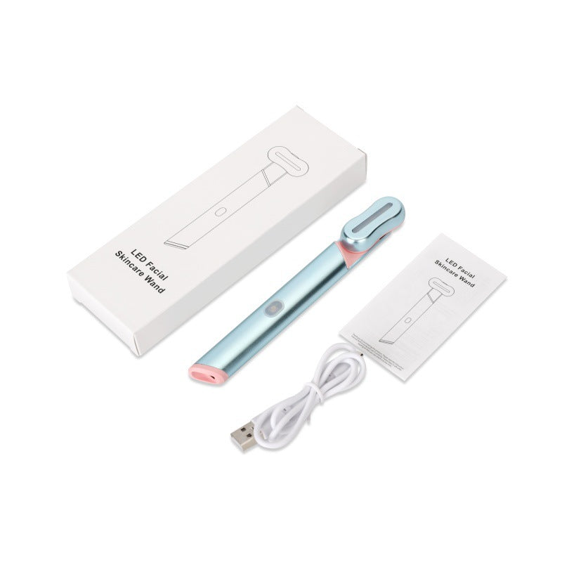 Blue LED Facial Skincare Wand - Portable Eye Care Device, EMS Microcurrent & Red Light Therapy for Wrinkles, Dark Circle