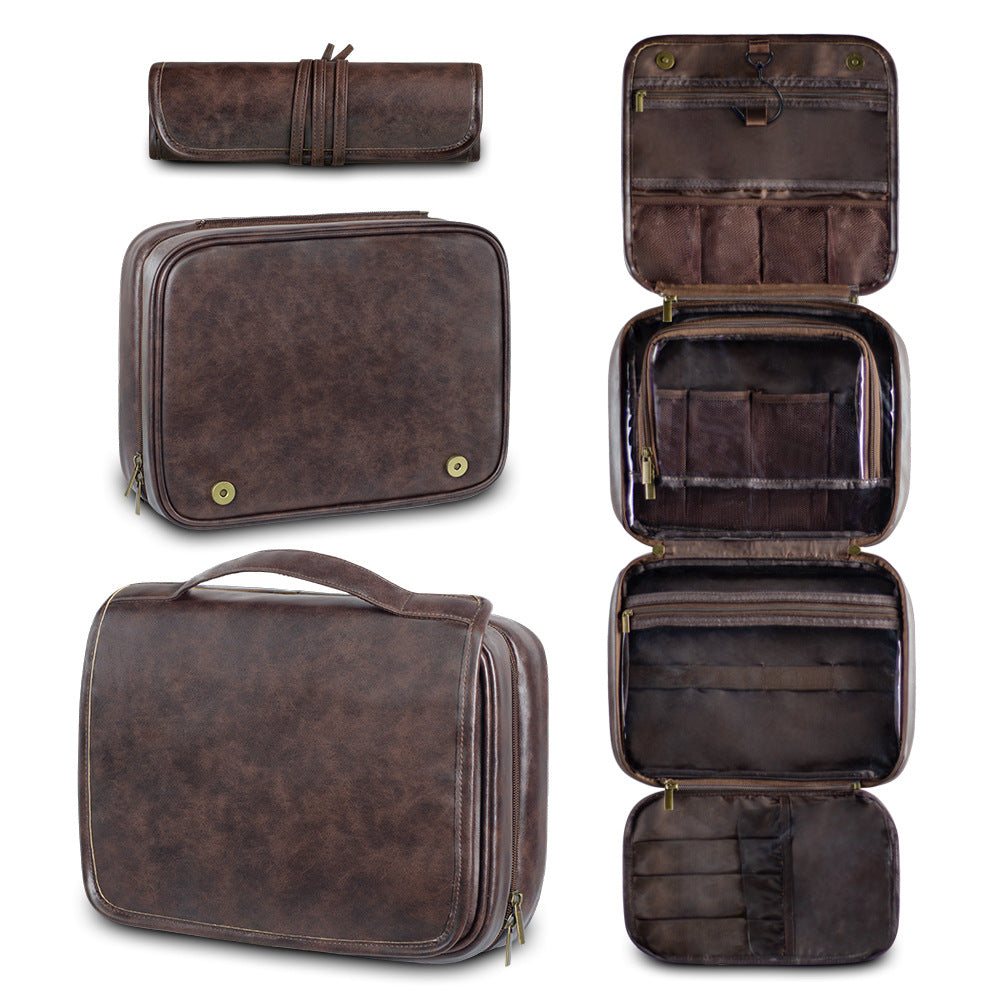 Coffee Luxury PU Business Travel Toiletry Bag - Large Capacity Waterproof Makeup Organizer with Dividers - Portable & St