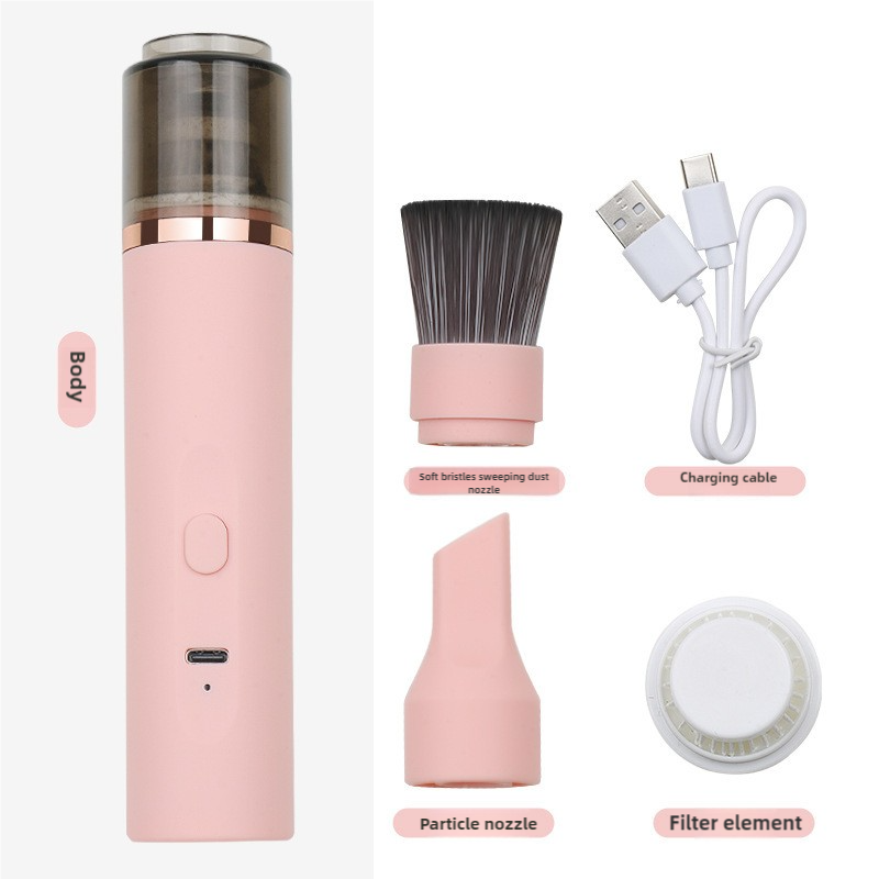 Pink Mini Portable Wireless Dust Vacuum Cleaner, Powerful and Long-Lasting Handheld Vacuum for Makeup Tables, Powder, an