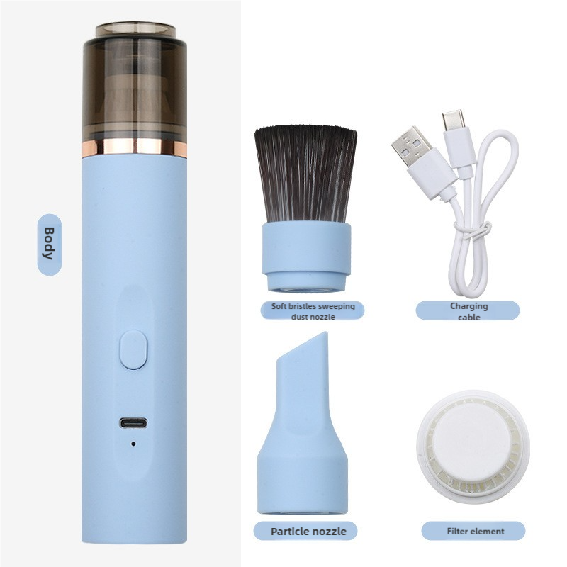 Blue Mini Portable Wireless Dust Vacuum Cleaner, Powerful and Long-Lasting Handheld Vacuum for Makeup Tables, Powder, an