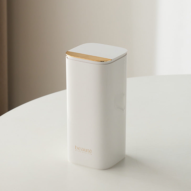 White Automatic Lifting Makeup Brush Holder with 4 Compartments, Large Capacity Cosmetic Brush Organizer(Makeup brushes