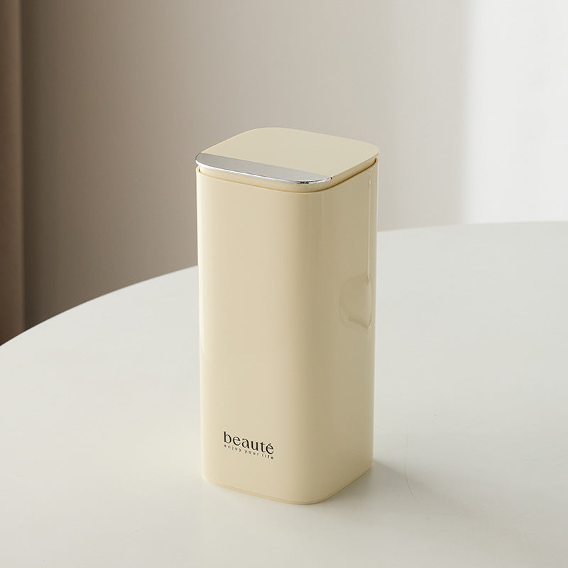 Cream Yellow Automatic Lifting Makeup Brush Holder with 4 Compartments, Large Capacity Cosmetic Brush Organizer(Makeup b