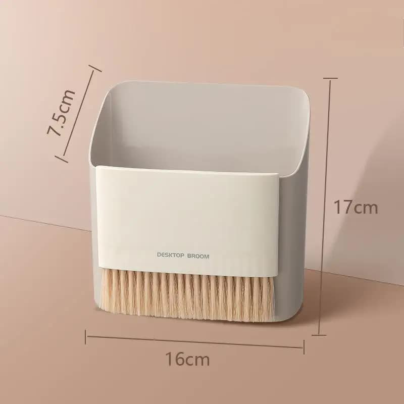 2 Set Grey Mini Desktop Sweeper and Trash Bin Set | Compact Desk Cleaning Brush Organizer | Small Tabletop Sweeping Dust