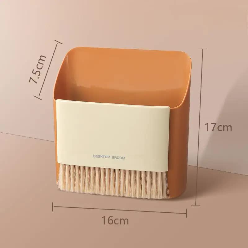 2 Set Orange Mini Desktop Sweeper and Trash Bin Set | Compact Desk Cleaning Brush Organizer | Small Tabletop Sweeping Du