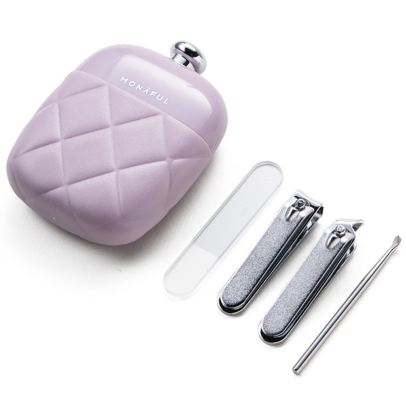 2 Pcs Purple Portable Nail Care Kit - Compact Manicure Set with Nail Clippers, Tweezers, and Nail File - Stylish Storage