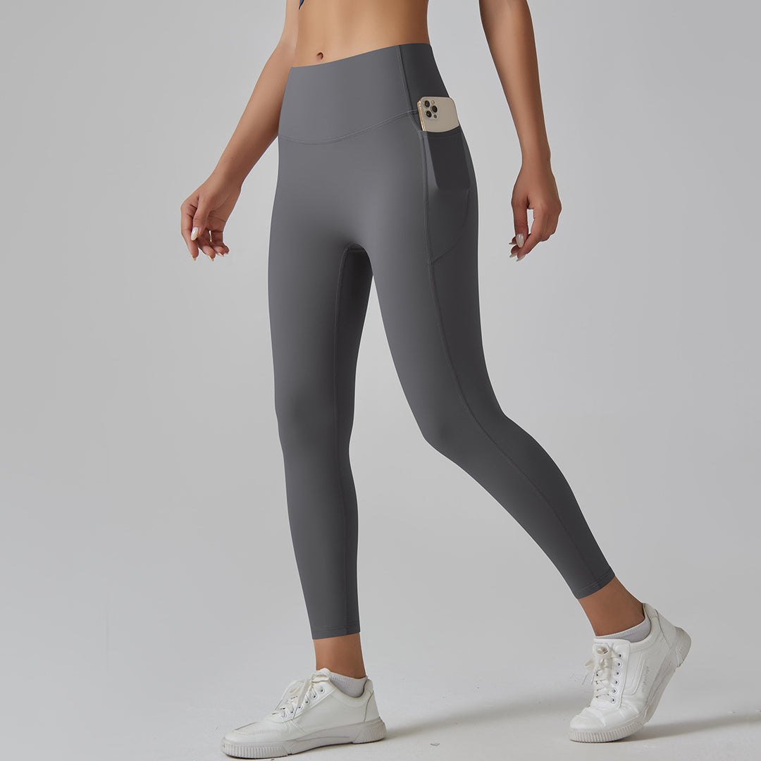 Dark Grey Size M High-Waist Seamless Yoga Pants for Women - Fitness Leggings with Pockets, Quick-Dry, Butt-Lifting, Stre