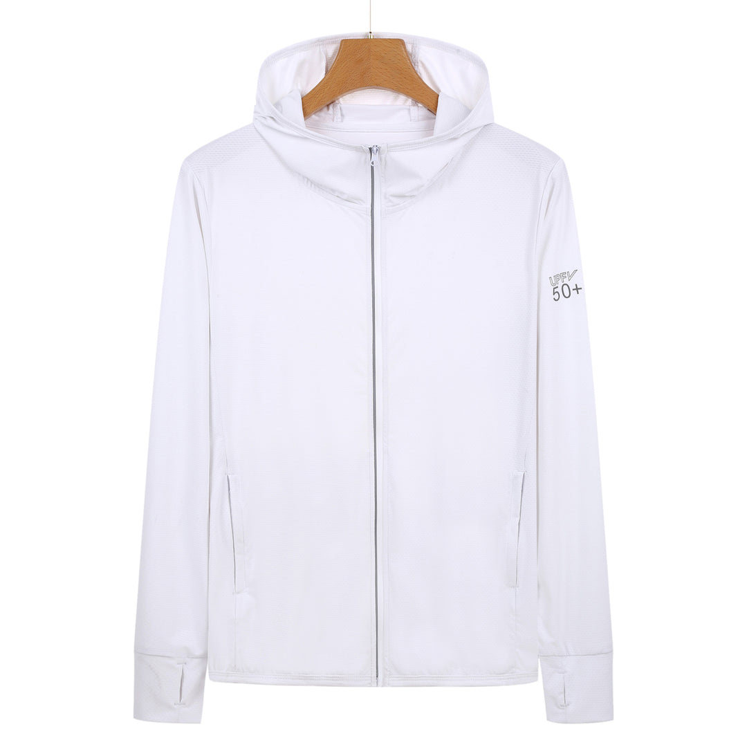 M White Long Sleeve UV Protection Summer Breathable Knitted Ice Silk Outdoor Sun Protection Clothing - Unisex Thin Sunsc