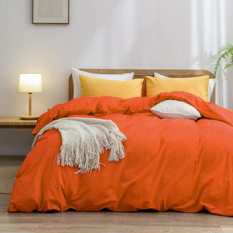 Orange 1.8m (Duvet Cover 180*220cm) Luxurious Soft Brushed Microfiber 4-Piece Bedding Set - Pure Color Double Bed Duvet