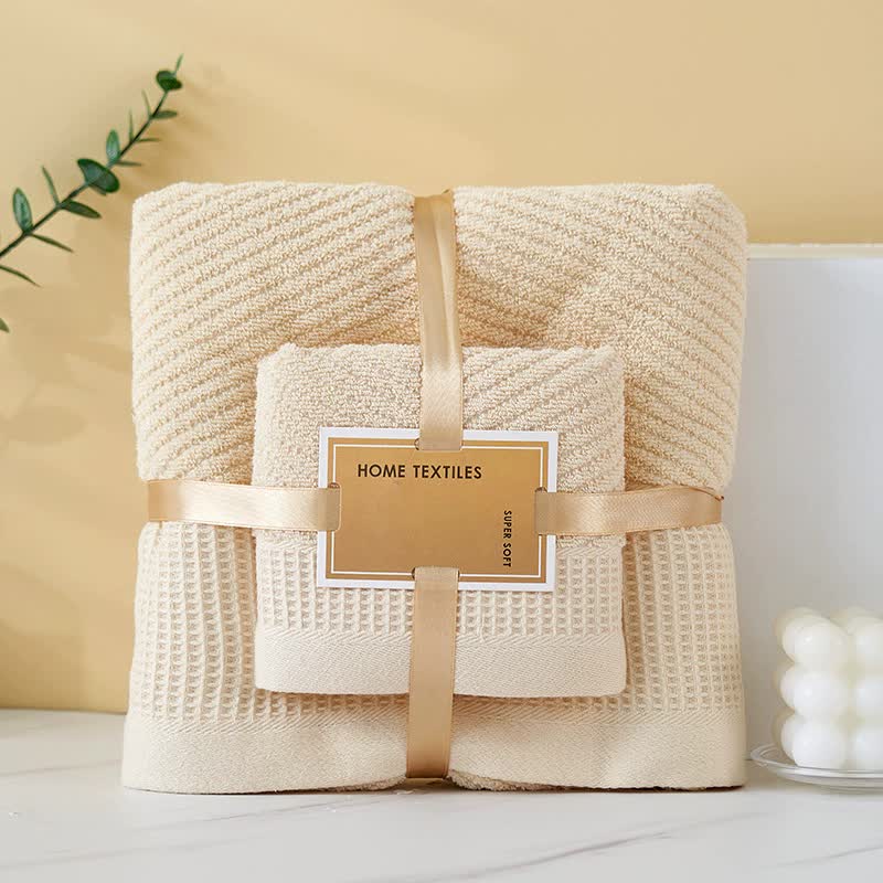 Camel Solid Color Diagonal Stripe Towel Set- Luxurious Bath and Hand Towels for Home Use Bath towel 140*70cm, face towel