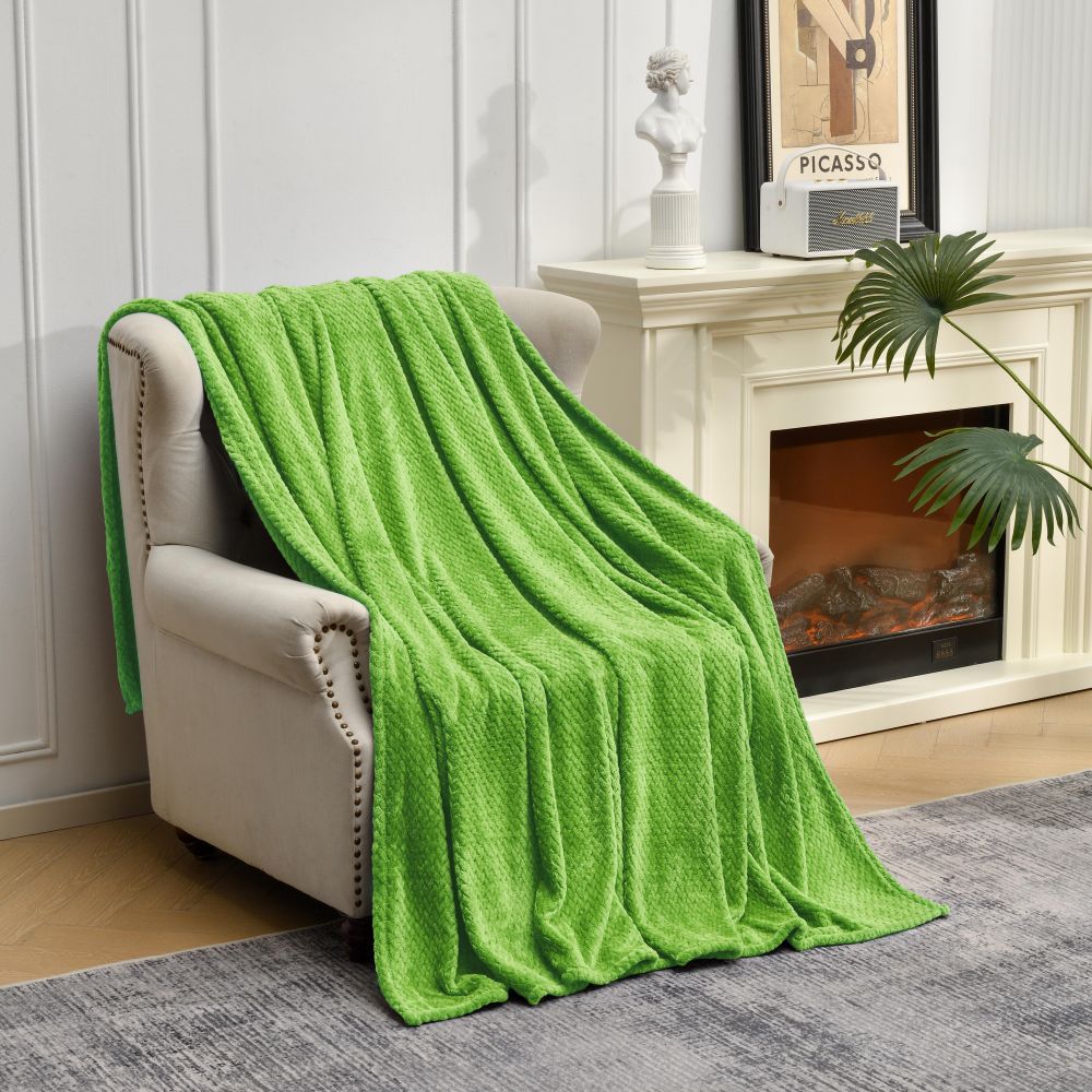 Green Soft Flannel Jacquard Throw Blanket - Cozy Sofa & Bed Cover, Air Conditioning Blanket, 50 x 60 Inches, Elegant Sol