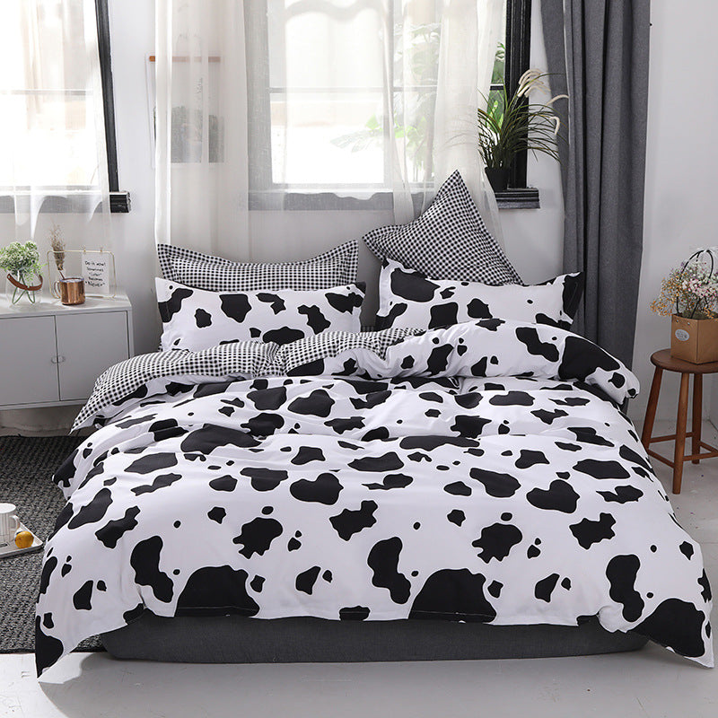 Black and White Cow Pattern 3-Piece Polyester Duvet Cover Set with 2 Pcs Pillowcases - Elegant Bedding, Machine Washable