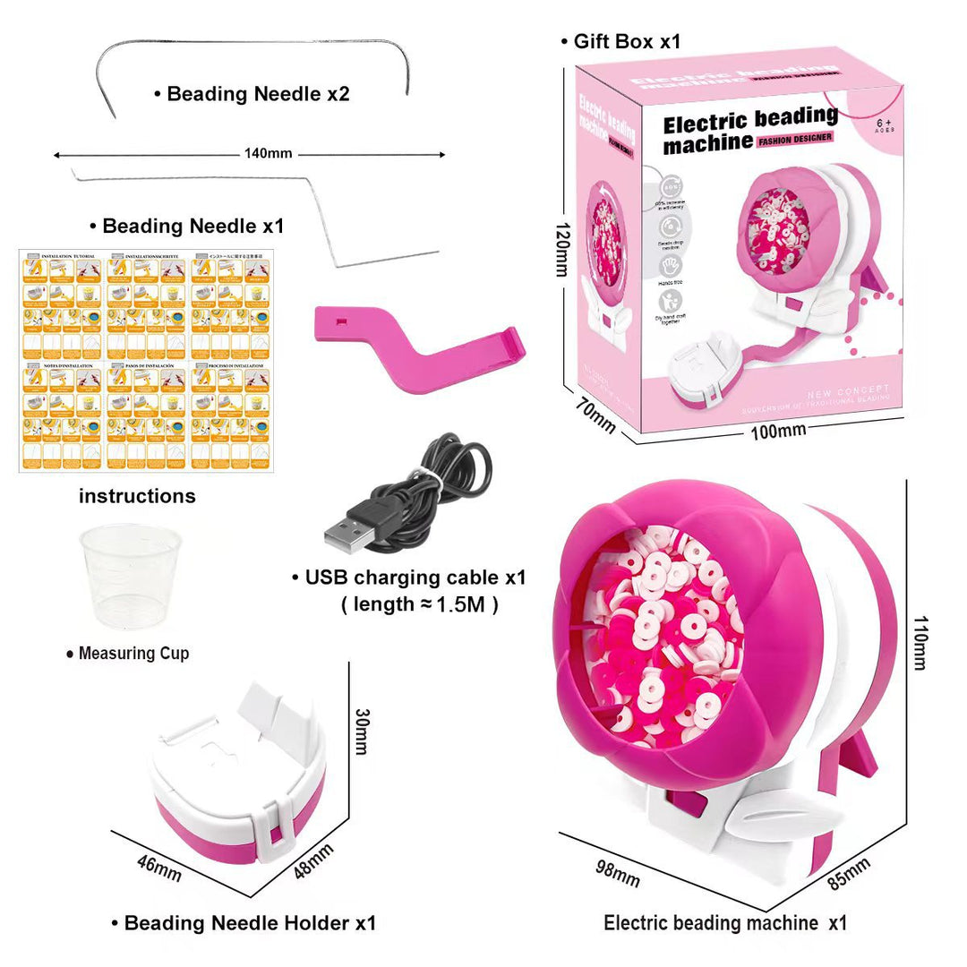 Pink Automatic Bead Loader - Electric DIY Jewelry Making Kit with Accessories