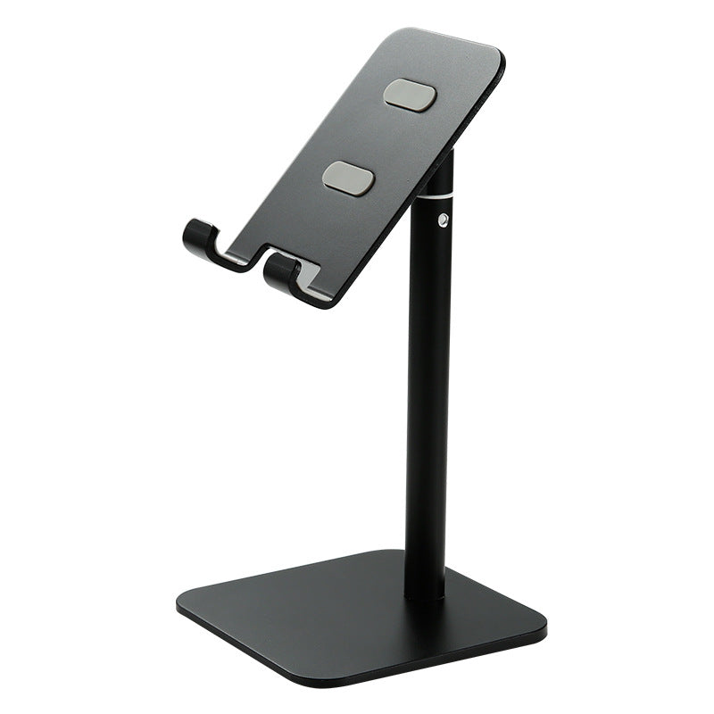 Black Adjustable Aluminum Alloy Phone and Tablet Stand - Telescopic Desktop Holder for Live Streaming and Hands-Free Use