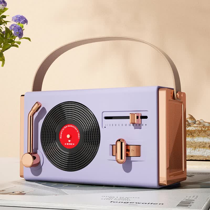 Purple Retro Record Player Style Bluetooth Speaker - Portable Wireless Turntable Design Audio