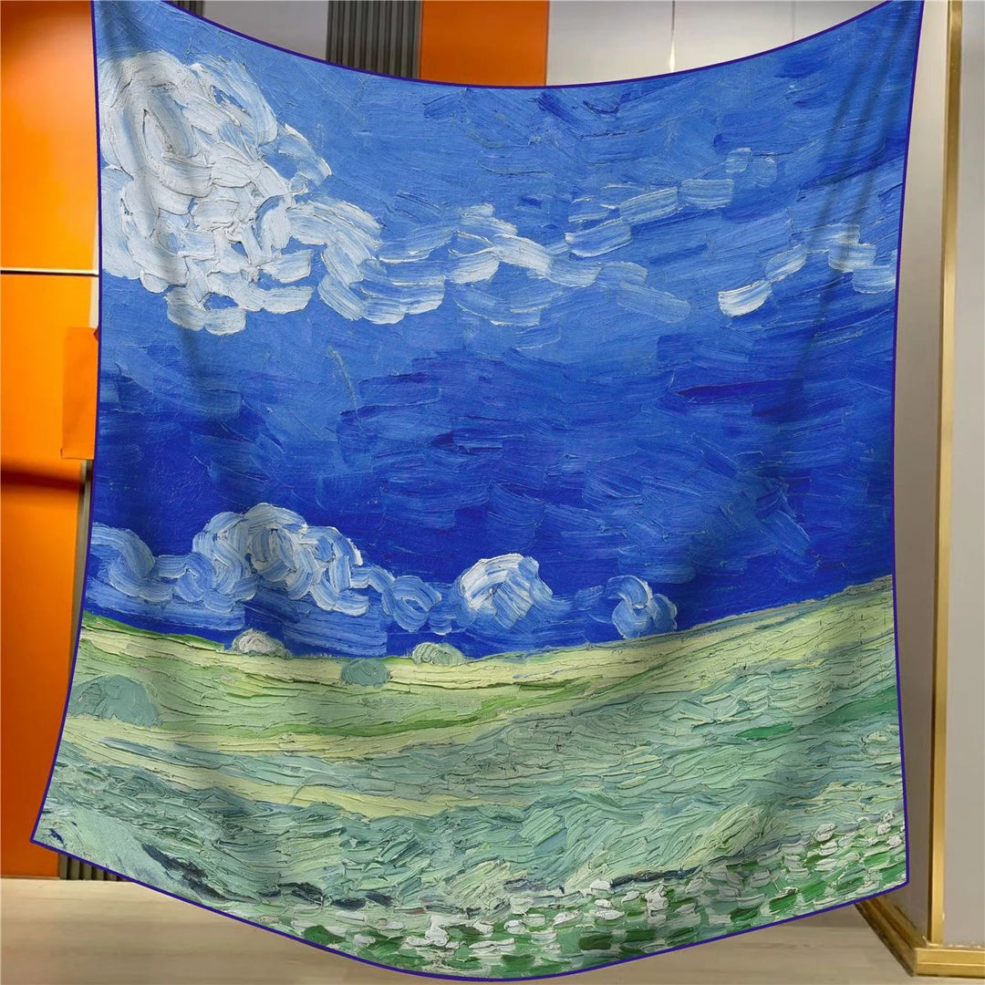 After a Thunderstorm Elegant Artistry Shawl - Large 130cm Square Scarf with Oil Painting Print & Hand-Rolled Hem