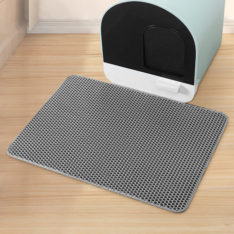 Grey Large Double-Layer Cat Litter Trapping Mat - Waterproof EVA Honeycomb Design for Scatter Control (45cm x 60cm)