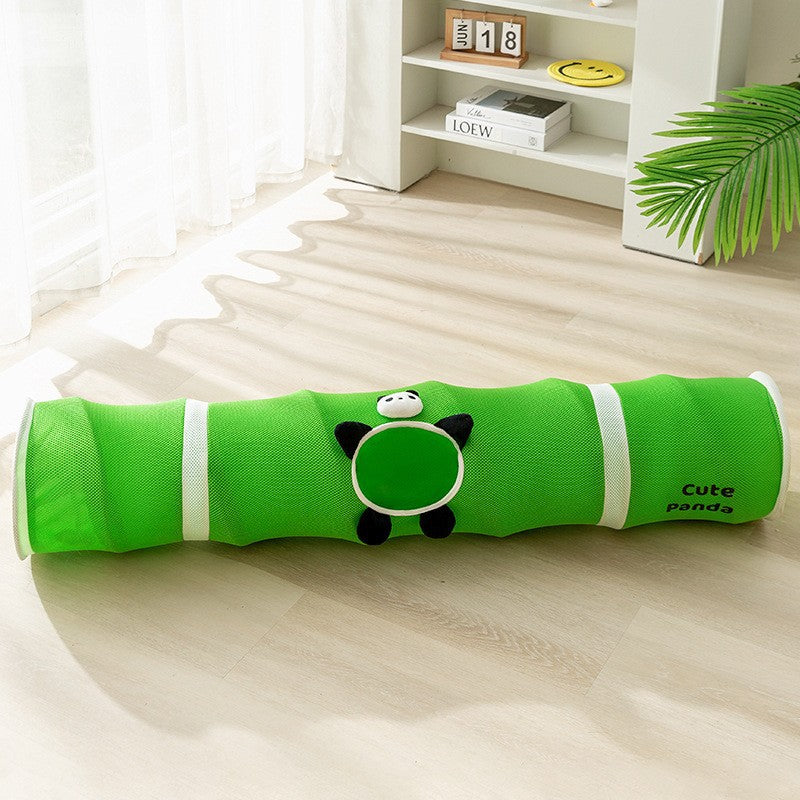 Green bamboo panda Premium Soft Suede Cat Tunnel - Collapsible Play Tube with Peek-a-Boo Hole & Hanging Ball(1.2m)