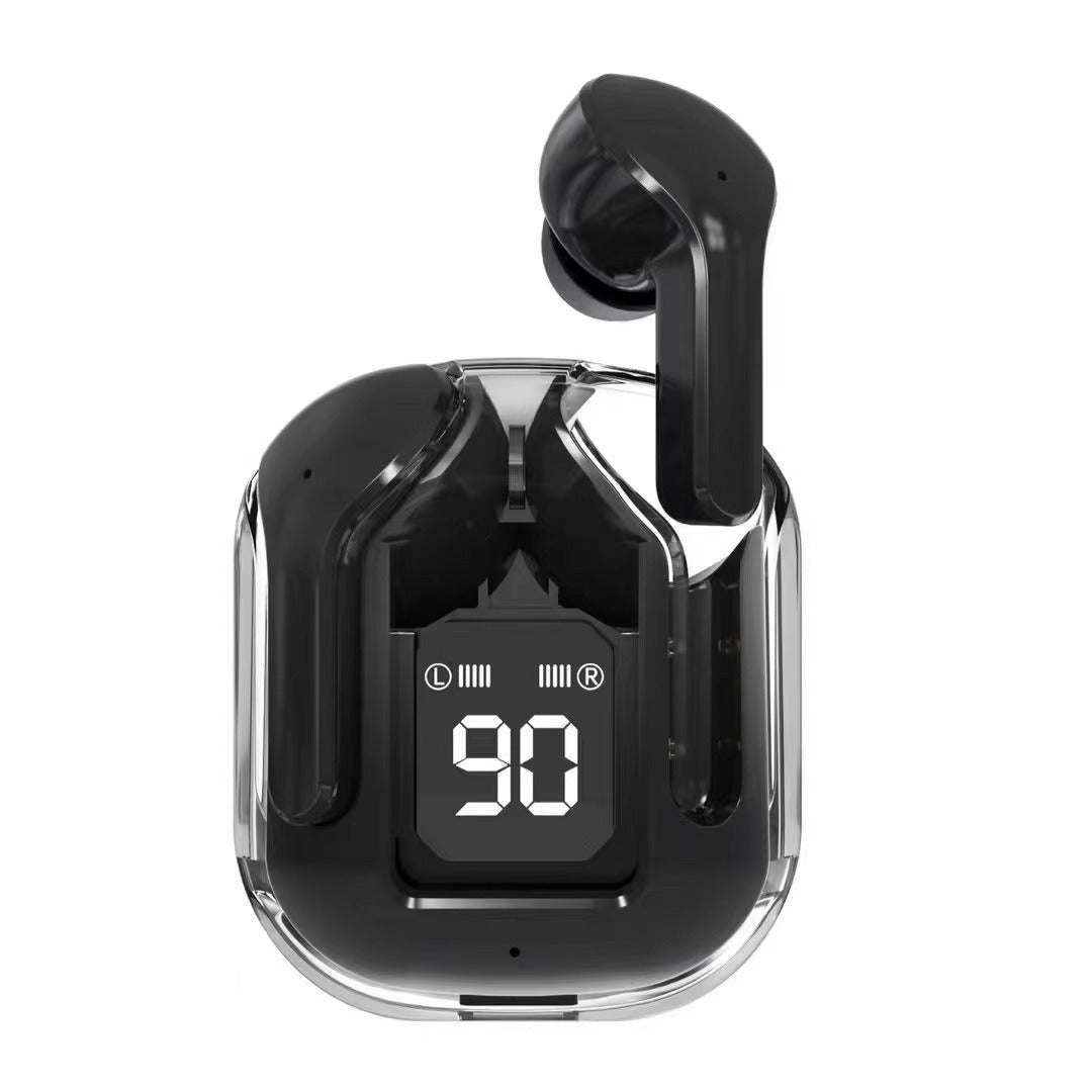 Transparent Capsule TWS Earbuds with LED Digital Display - Bluetooth 5.3, IPX4 Waterproof, Type-C Charging(black)
