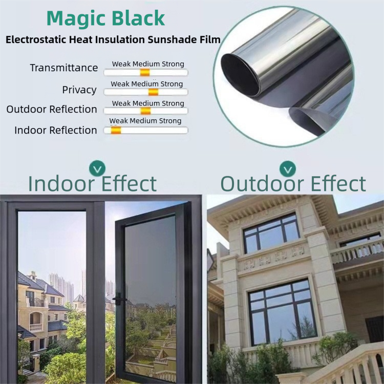 Premium 6-Layer Black Window Film for Home/Office – Reflective One-Way Privacy, 50cm x 2m One Roll, UPF 50+ UV Block,With Full Install Tools