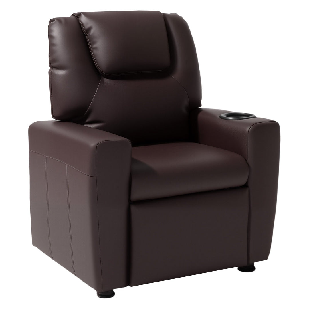 VEVOR Kids Reclining Chair PU Leather Toddler Recliner with Cup Holder (Brown)