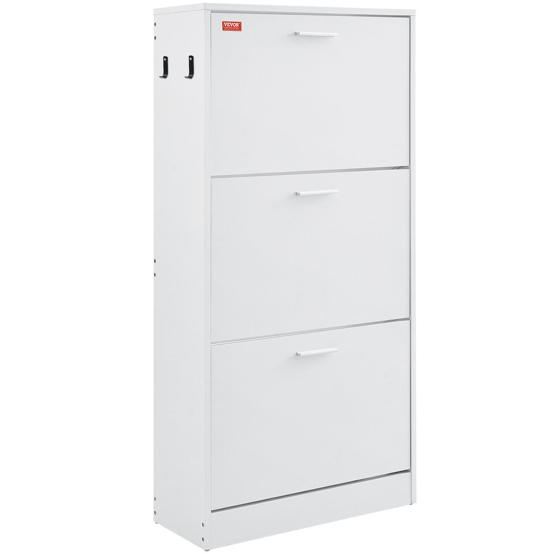 VEVOR Shoe Cabinet with 3 Flip Drawers, Shoe Storage Cabinet for Entryway, 23.6 x 9.33x 47.2 inch Free Standing Shoe Storage Organizer with Side Hooks for Heels, Boots, Slippers in Hallway, Living Room