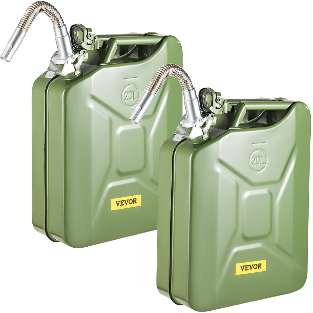 VEVOR Jerry Fuel Can, 20 L Portable Jerry Gas Can with Flexible Spout System, Rustproof & Heat-resistant Steel Fuel Tank for Cars Trucks Equipment, 2PCS Green