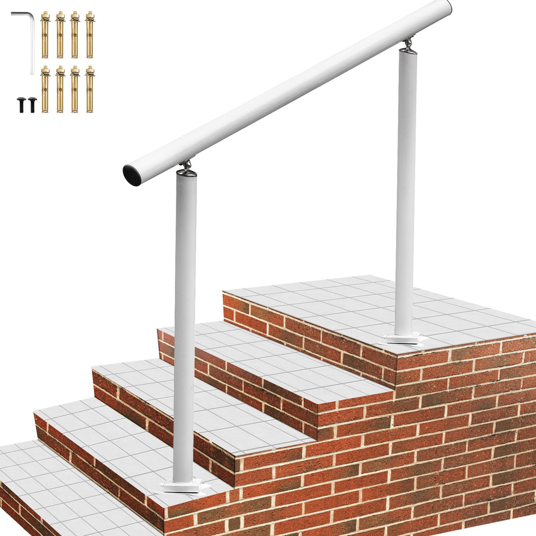 VEVOR Handrail Outdoor Stairs, 4ft, 34 Inch Outdoor Handrail, Outdoor Stair Railing Adjustable from 0 to 60 Degrees Handrail for Stairs Outdoor White Aluminum Stair Railing for Garden, Office Area