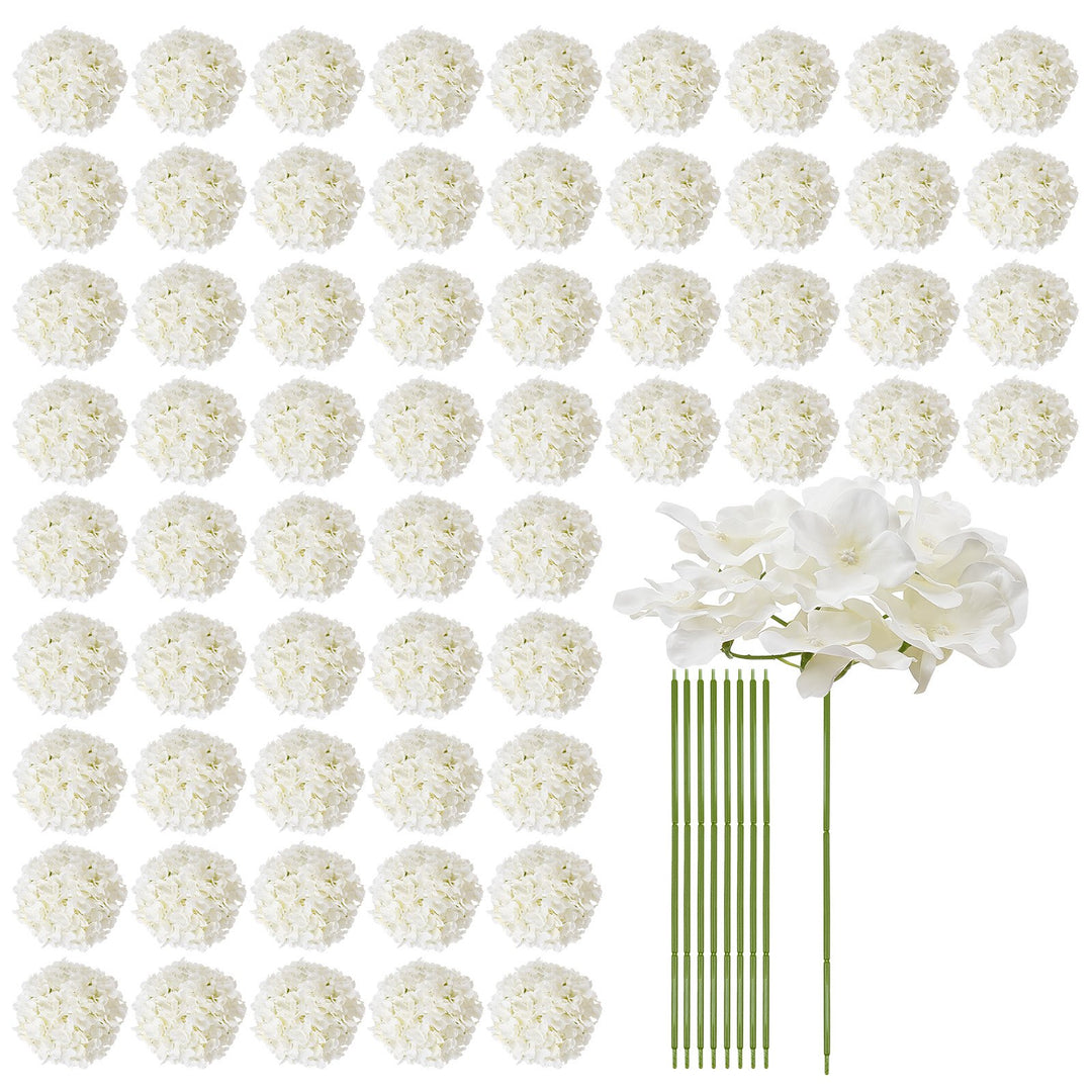 VEVOR 65 Pcs Artificial Silk Hydrangea Flowers 9.8 In Bouquet Arrangement White
