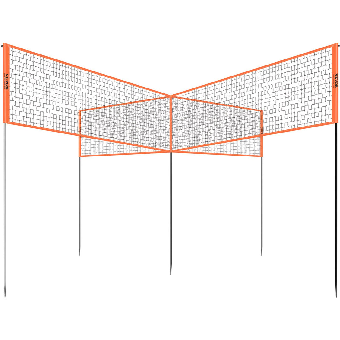 VEVOR 4-Way Volleyball Net, Adjustable Height Badminton Net Set for Backyard Beach Lawn, Outdoor Portable Volleyball Net with Carrying Bag, 4 Square Quick Assemble Game Set For Kids And Adults